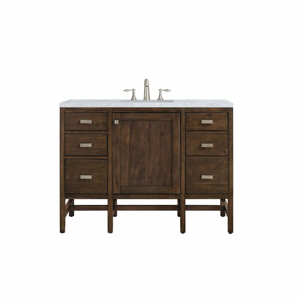 James Martin Vanities Addison 48in Single Vanity, Mid-Century Acacia w/ 3 CM Carrara White Top E444-V48-MCA-3CAR